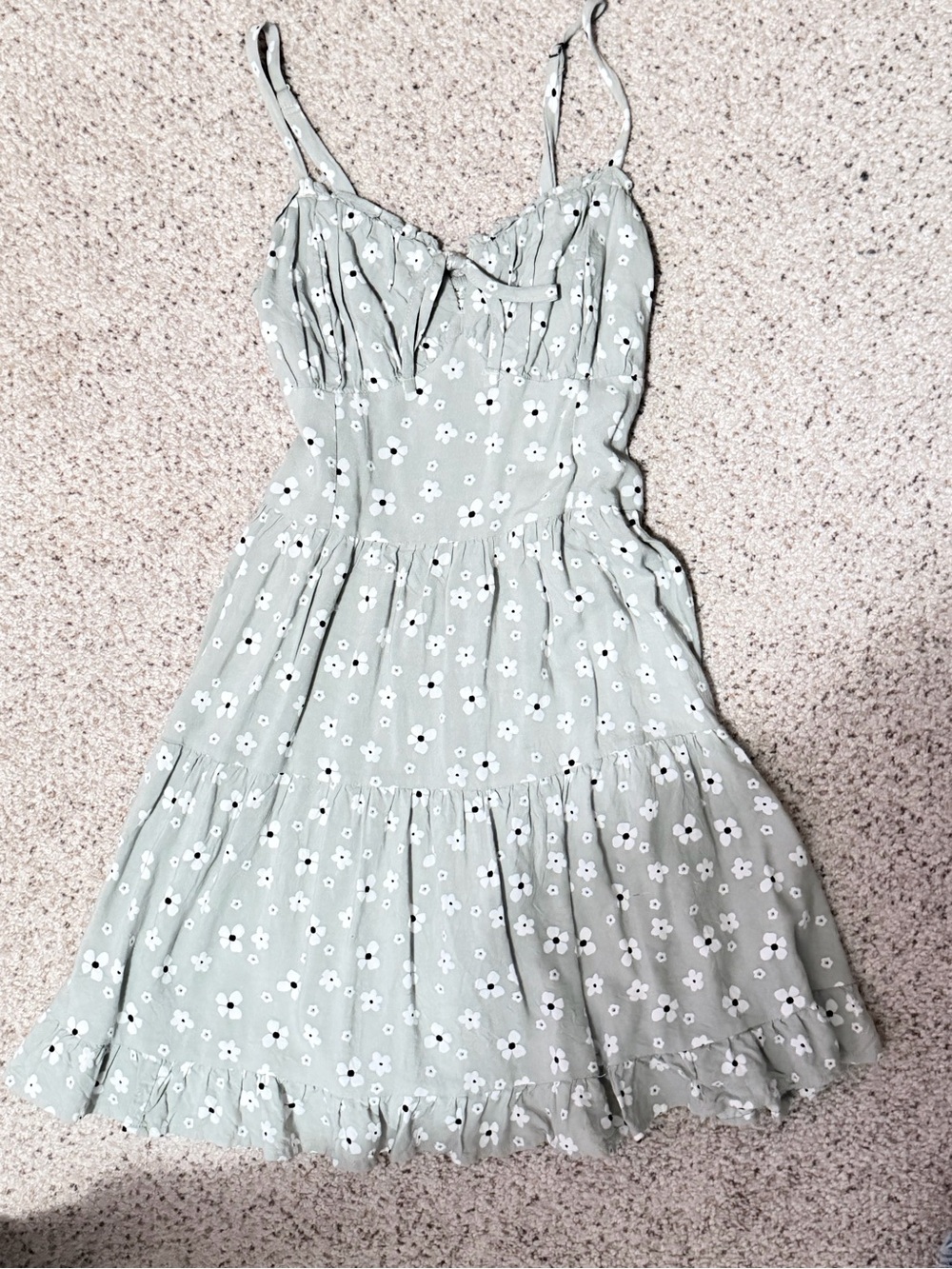 Hollister Sage Green Floral Spaghetti-Strap Dress